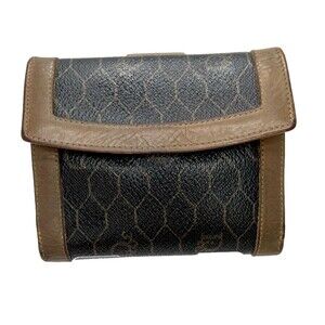 Christian Dior Honeycomb Bifold Wallet Brown Leather trim card slot Coin pocket
